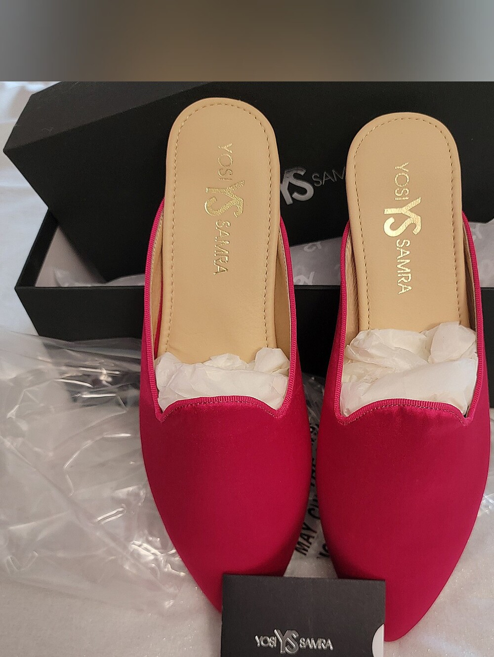 NWT YOSI SAMRA Fuschia Satin Vidi Mule